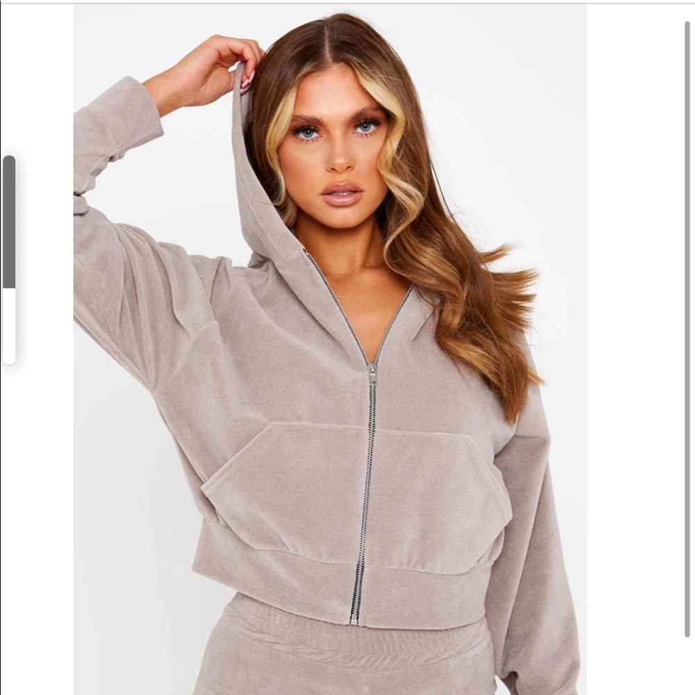 ✨NEW✨ Taupe Cropped Soft Velour Hoodie